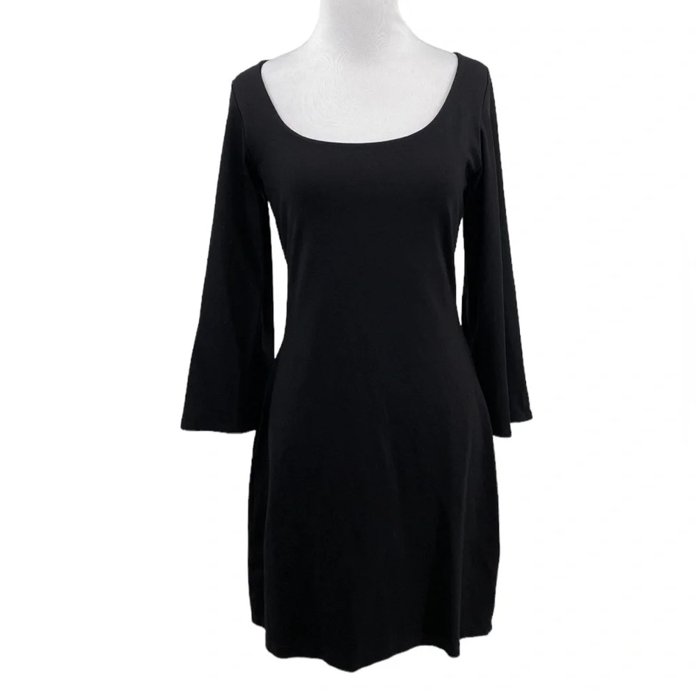 Susana Monaco Mini Dress Womens Size Medium Black Flare Sleeve Open Back Scoop